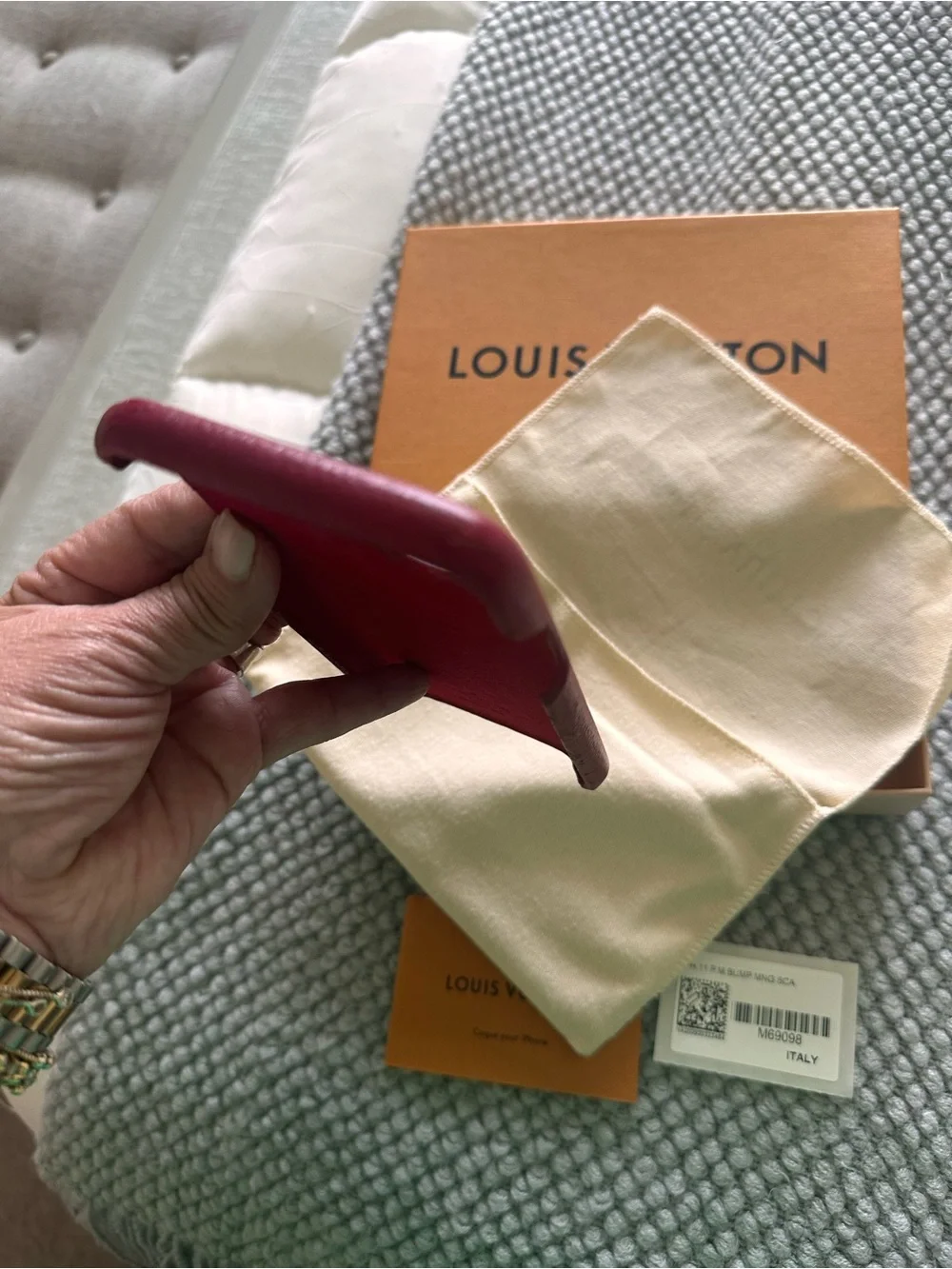 Louis Vuitton Red Leather iPhone Case with Monogram Card Pocket